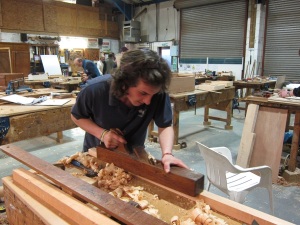 Zac using Andreu's old wooden jointer plane